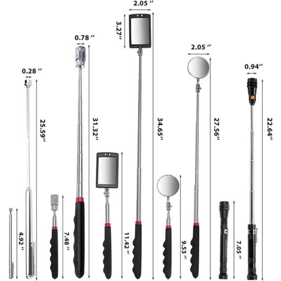 Telescoping Magnetic Pick Up Tool Kit, 360 Swivel Adjustable Mirror & Flexible - Picture 3 of 7